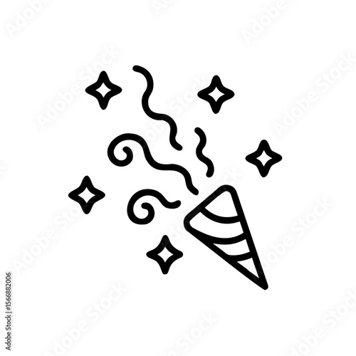 Party popper with stars abstract wavy lines on celebration confetti