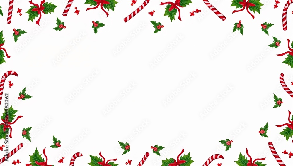 custom made wallpaper toronto digitalFestive holiday border design with holly leaves and candy canes