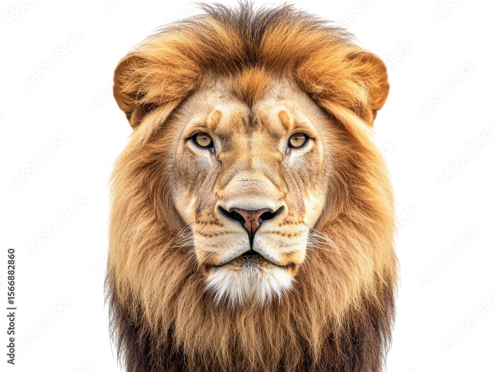 Majestic lion face with full mane isolated on a transparent background king of the jungle Majestic lion face with full mane isolated on a transparent background king of the jungle