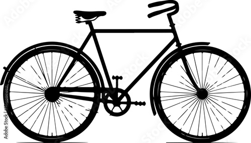 Black bicycle with spoked wheels and fenders silhouette vintage
