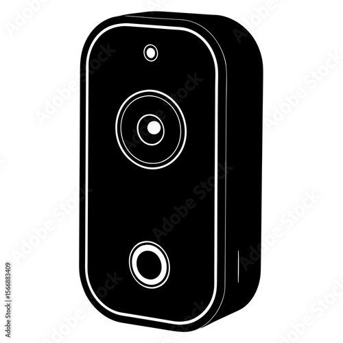 A black smart doorbell camera isolated on white background