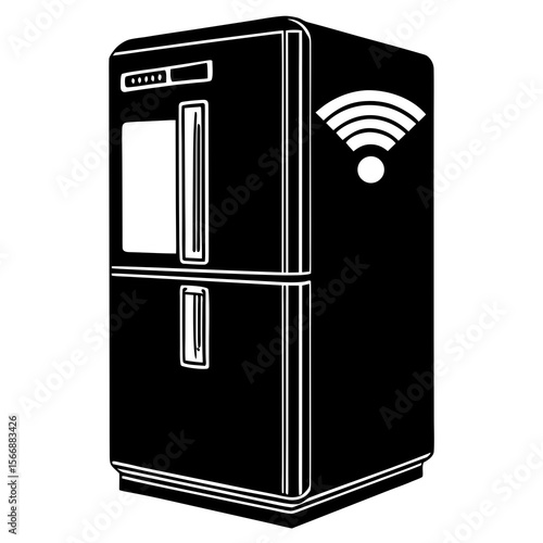 A smart refrigerator is isolated on white background