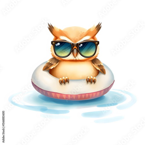 Cool baby owl on float with sunglasses.