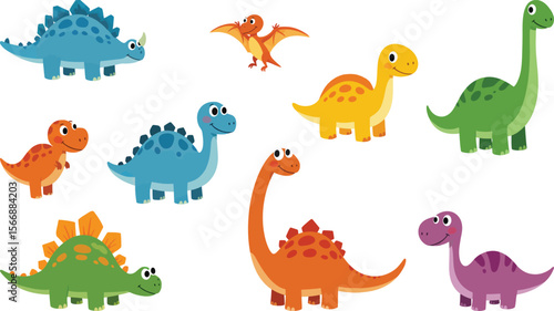 Vibrant Colors, Playful Expressions, Cute Cartoon Dinosaur Collection vector illustration