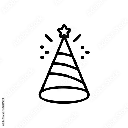 Party hat icon with star celebratory elements on handdrawn celebration birthday