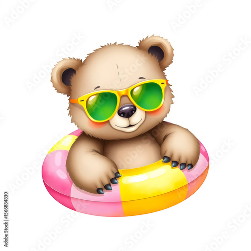 Summer bear with swim ring and shades.