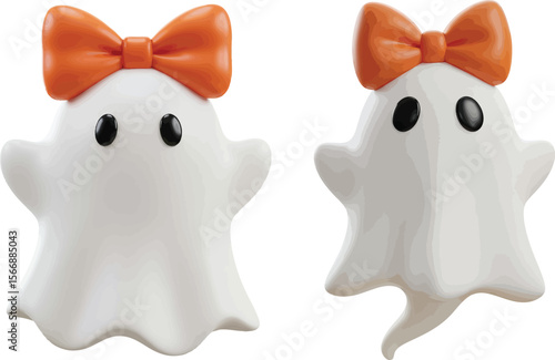 Friendly Apparitions: Two charming ghost figurines with orange bows add a touch of whimsy and delight, their playful forms inviting a sense of innocent and cheerful. 