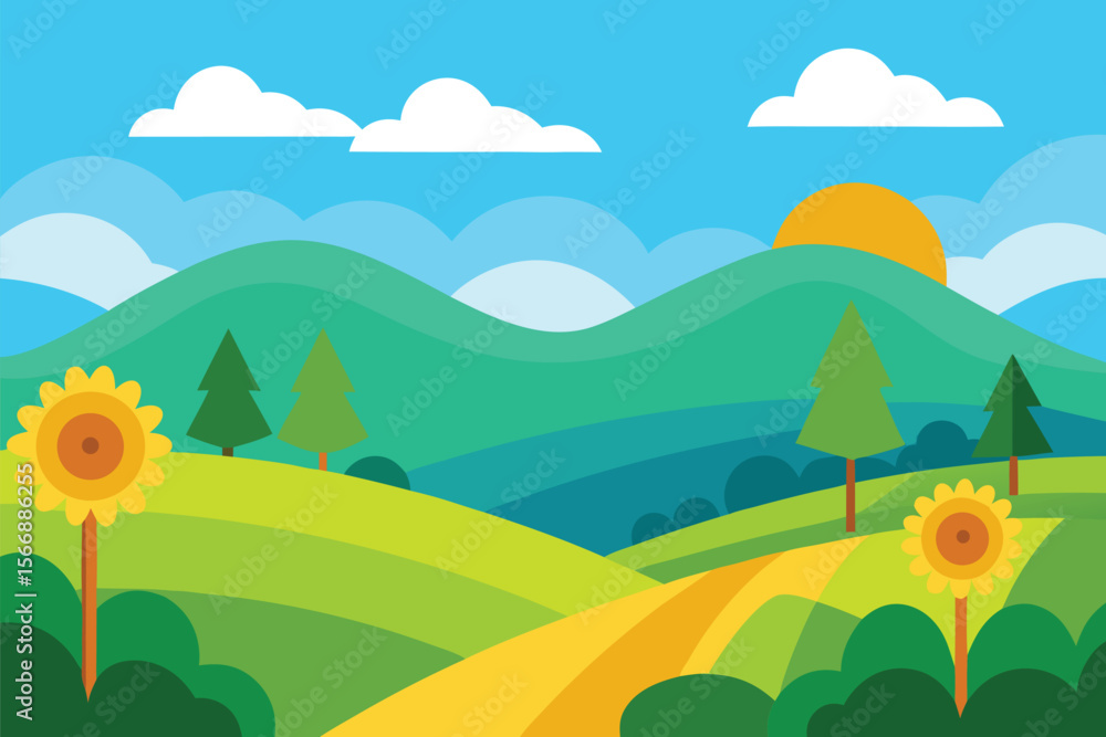 Fototapeta premium Serene mountain landscape silhouette with rolling hills under a clear sky
