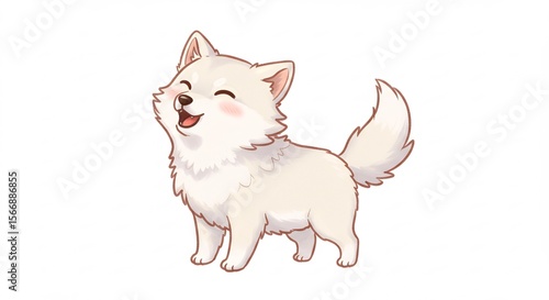 ふわふわ白い子犬 幸せ笑顔 優しい光 可愛らしいイラスト (Fuwafuwa shiroi koinu shiawase egao yasashii hikari kawaii rashii irasuto) Translation: Fluffy white puppy, happy smile, gentle light, cute illustration.. AI Generated