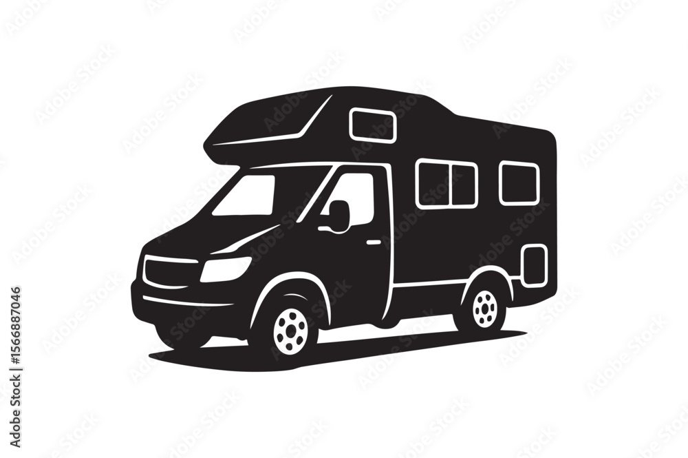 Naklejka premium camper van silhouette vector art illustration on white background