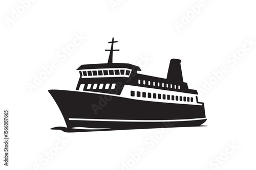 ferry boat silhouette vector art illustration on white background