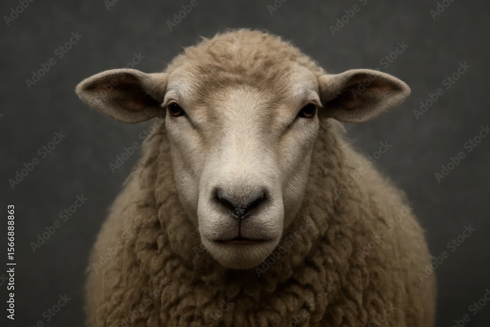 Riga, Latvia 05-09-2024 A sheep's calm and steady eyes meet the viewer's in a moment of quiet introspection Riga, Latvia 05-09-2024 A sheep's calm and steady eyes meet the viewer's in a moment of quiet introspection