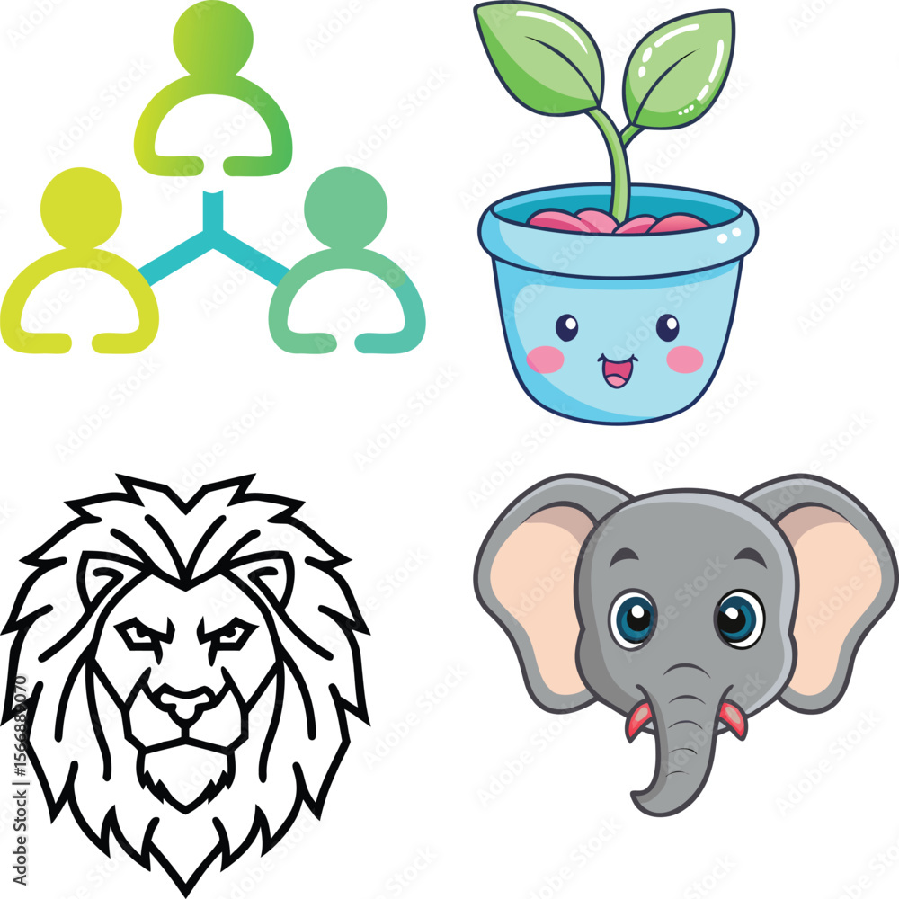 Obraz premium Cute Animal and Teamwork Illustrations Bundle of Vector Graphics