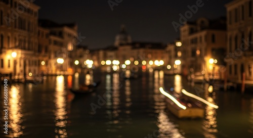 Nocturnal Venice: Gondola Trails of Light and Blurred Reflections