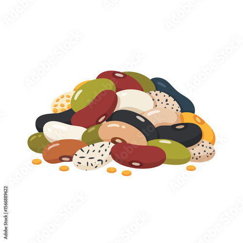 A colorful pile of assorted dried beans and legumes isolated on a white background