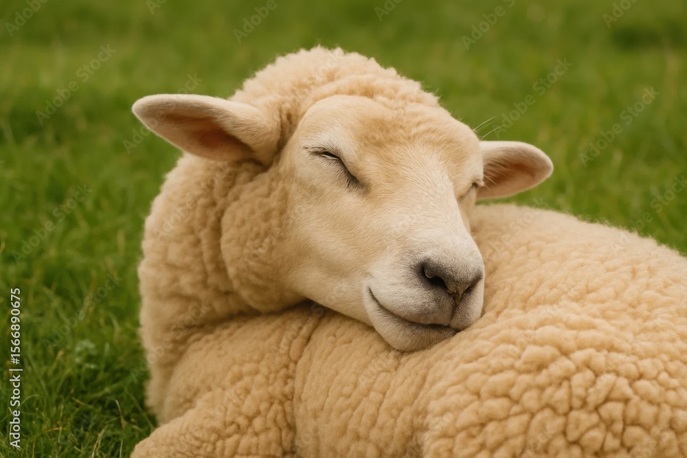 Obraz premium Riga, Latvia 05-09-2024 A Sheep's Peaceful Slumber