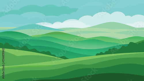Serene mountain landscape silhouette with rolling hills under a clear sky