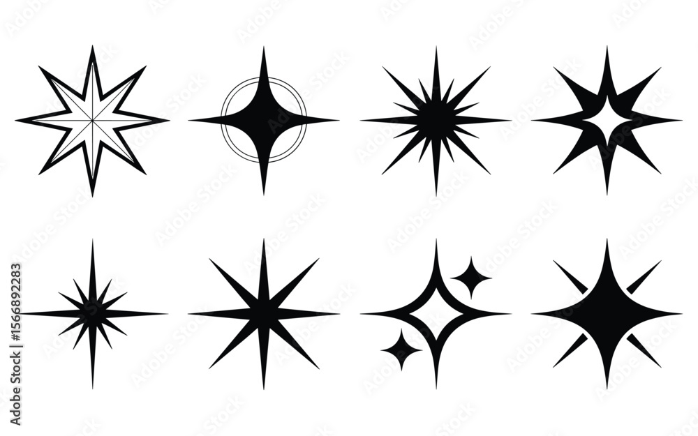 Star and Cosmic Symbol Set – Black Silhouettes of Celestial and Geometric Shapes Star and Cosmic Symbol Set – Black Silhouettes of Celestial and Geometric Shapes