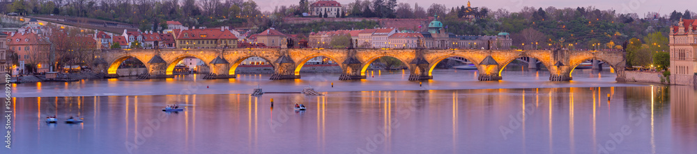 Fototapeta premium Charles Bridge Panorama in Prague Czech Republic