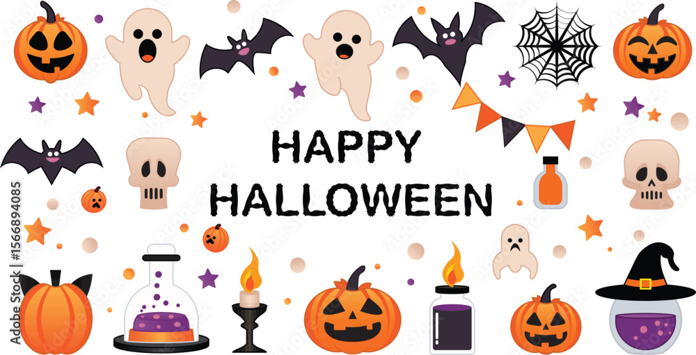 Fototapeta premium Halloween set vector outline and shape