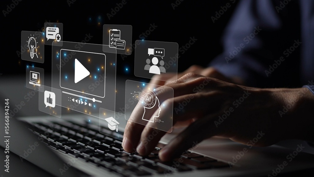 Naklejka premium Video marketing helps businesses engage audiences with video marketing tools, video marketing strategies, video marketing trends, and success. Muxer