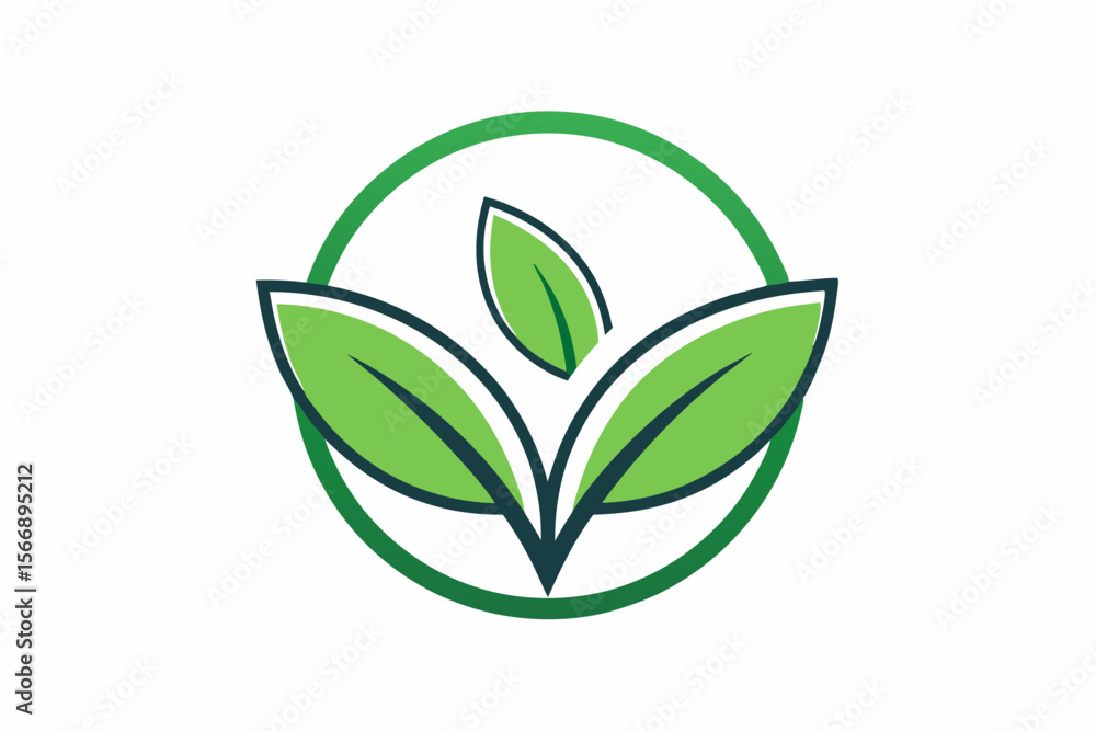 Green leaves in circular emblem circular logo nature symbol Green leaves in circular emblem circular logo nature symbol