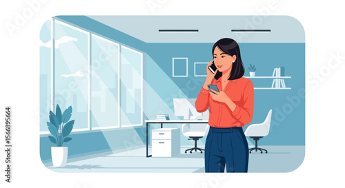 Businesswoman in Modern Office Making a Phone Call.