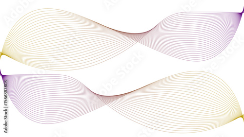 Vector curvy abstract line art wavy flowing dynamic colorful lines white background in concept music or sound, wave, wind, information flow	
