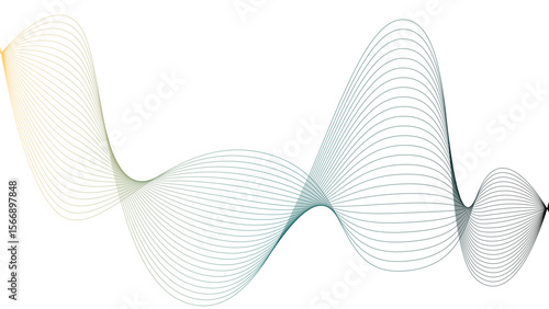 Vector curvy abstract line art wavy flowing dynamic colorful lines white background in concept music or sound, wave, wind, information flow	
