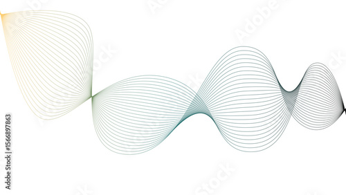 Vector curvy abstract line art wavy flowing dynamic colorful lines white background in concept music or sound, wave, wind, information flow	
