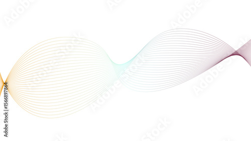 Vector curvy abstract line art wavy flowing dynamic colorful lines white background in concept music or sound, wave, wind, information flow	
