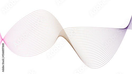 Vector curvy abstract line art wavy flowing dynamic colorful lines white background in concept music or sound, wave, wind, information flow	
