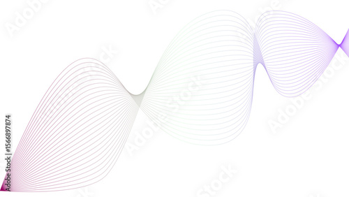 Vector curvy abstract line art wavy flowing dynamic colorful lines white background in concept music or sound, wave, wind, information flow	
