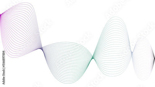Vector curvy abstract line art wavy flowing dynamic colorful lines white background in concept music or sound, wave, wind, information flow	
