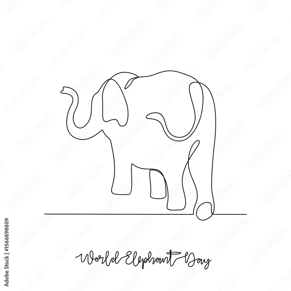 Naklejka premium One continuous line drawing of World Elephant Day vector illustration. World Elephant Day themes design concept in simple linear continuous line. Suitable design for your campaign and design asset.