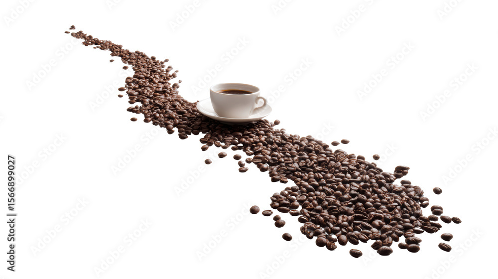 Naklejka premium Coffee cup with coffee beans, white isolate background.
