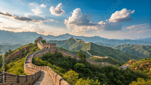Beautiful Great Wall  and Landscape in Hilly Area