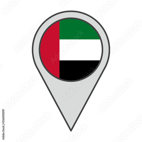 Vector illustration of a geolocation tag colored with the flag of the UAE