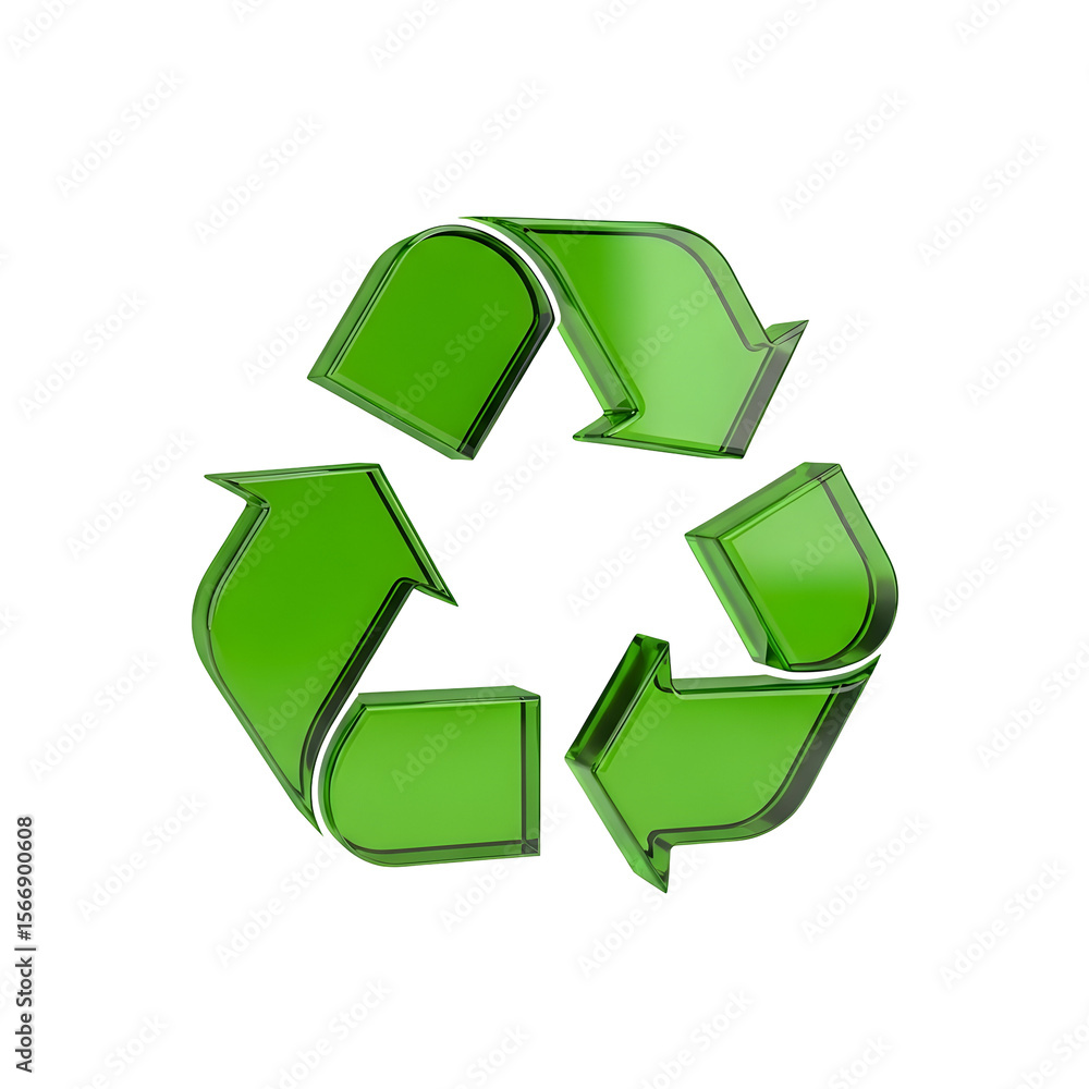 Obraz premium Green Recycling Symbol in 3D Style on Transparent Background