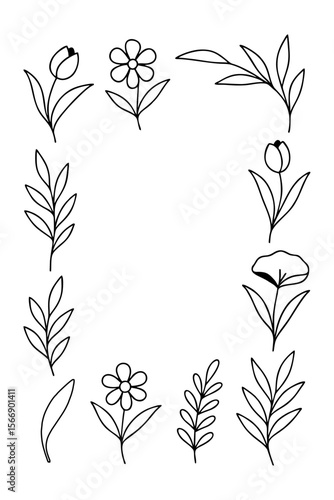Botanical Line Art Icons — Elegant Minimalist Nature Series, A curated collection of fifteen botanical line art icons featuring diverse floral and leaf motifs — crafted in minimalist style and arrange