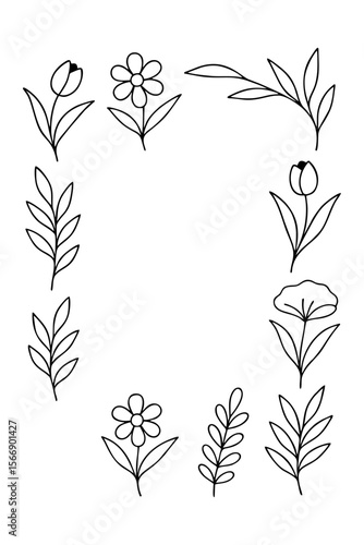 Botanical Line Art Icons — Elegant Minimalist Nature Series, A curated collection of fifteen botanical line art icons featuring diverse floral and leaf motifs — crafted in minimalist style and arrange