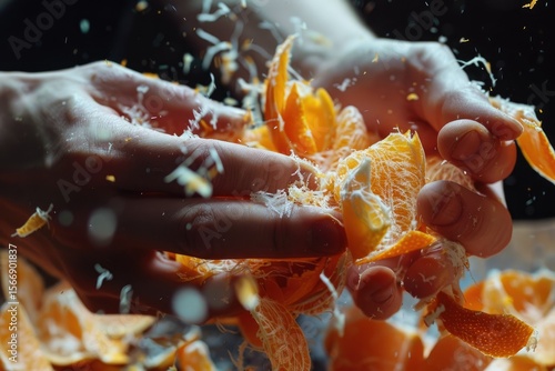 High Detail Image of Unrecognizable Person Peeling Orage