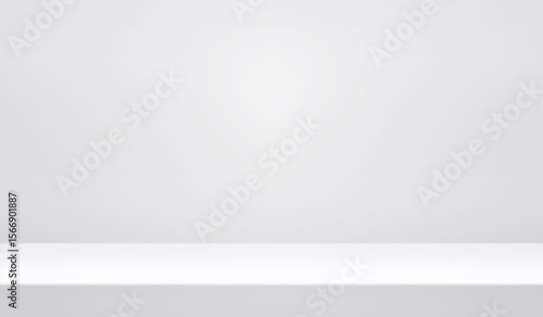 White studio background. Abstract empty room with soft light for product. Simple grey neutral backdrop. Line horizon. Gray gradient background. Texture blank wall and floor. Vector illustration