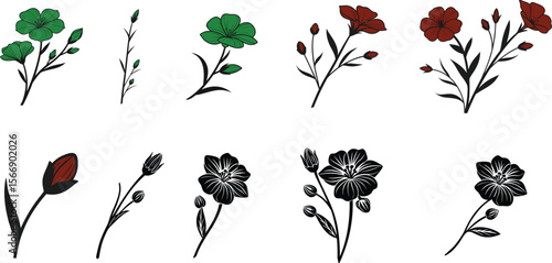  Silhouette spring flower collection black color only