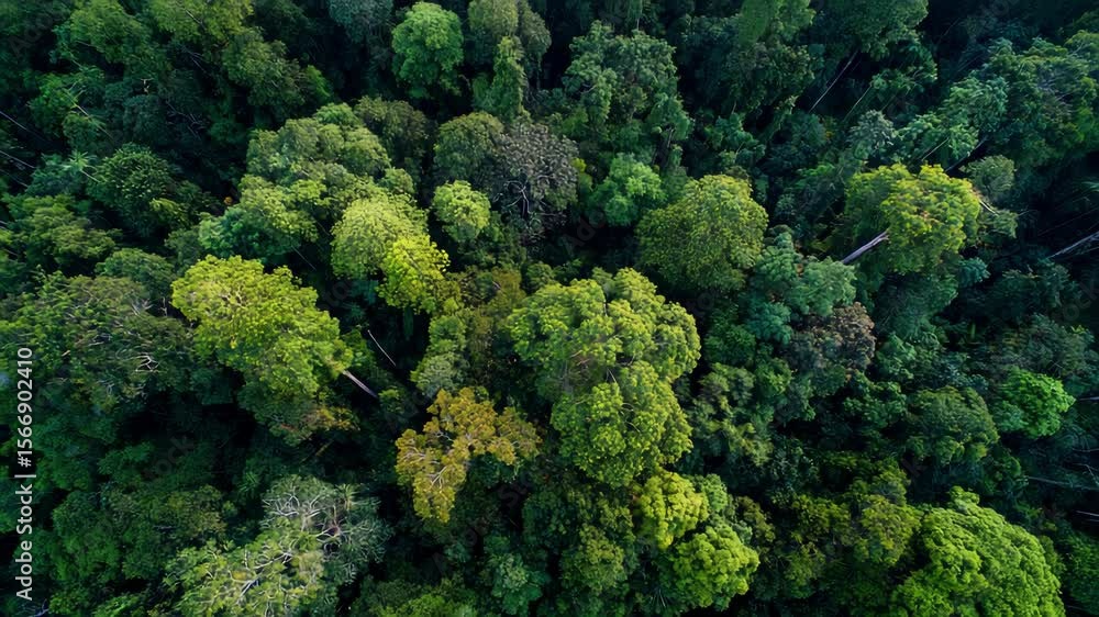 Aerial drone shot over primary Jungle tropical rain. Aerial view, moving over a rainforest tree canopy in a slow pace beautiful green nature background of a tropical forest.