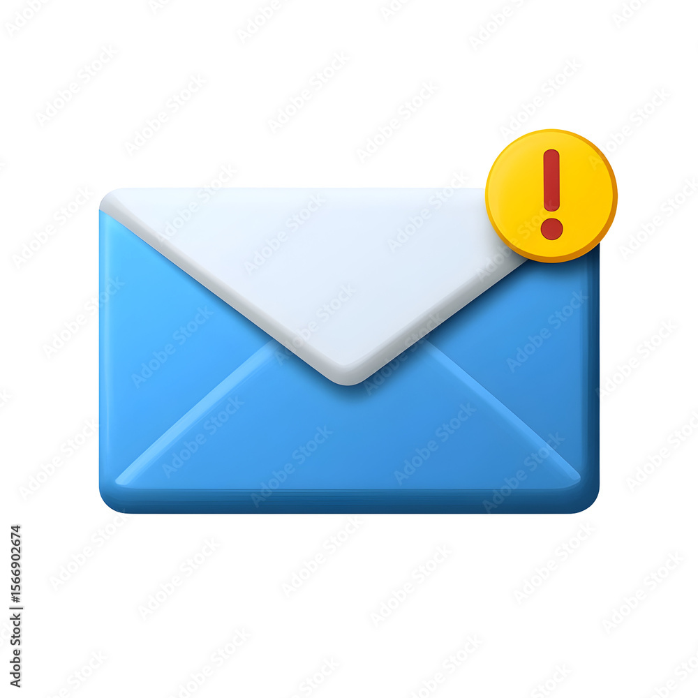 Blue Envelope with Alert Badge on Top of Transparent Background Blue Envelope with Alert Badge on Top of Transparent Background