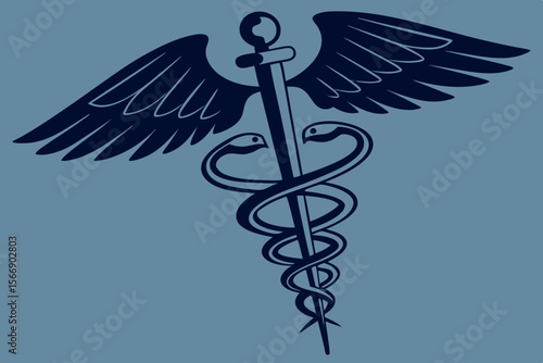 Caduceus medical symbol with wings snakes staff
