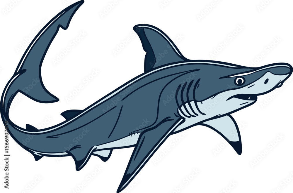 Obraz premium Hammerhead Shark Illustration for Marine and Wildlife Designs. High Quality Hammerhead Shark for Ocean and Nature Projects. Unique Hammerhead Shark Artwork for Digital and Print Media