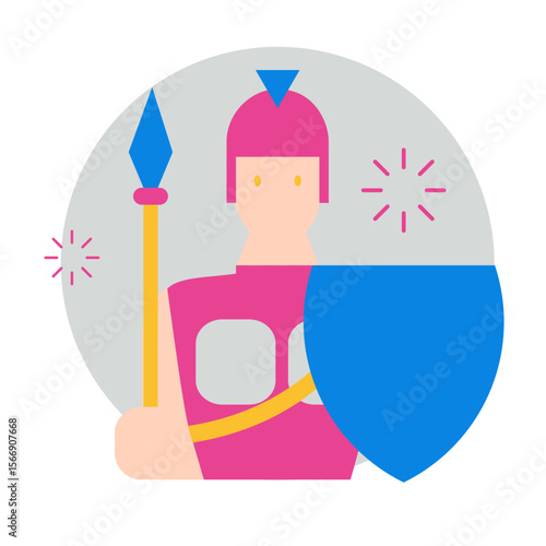 Stylized roman soldier with spear and shield isolated on transparent background