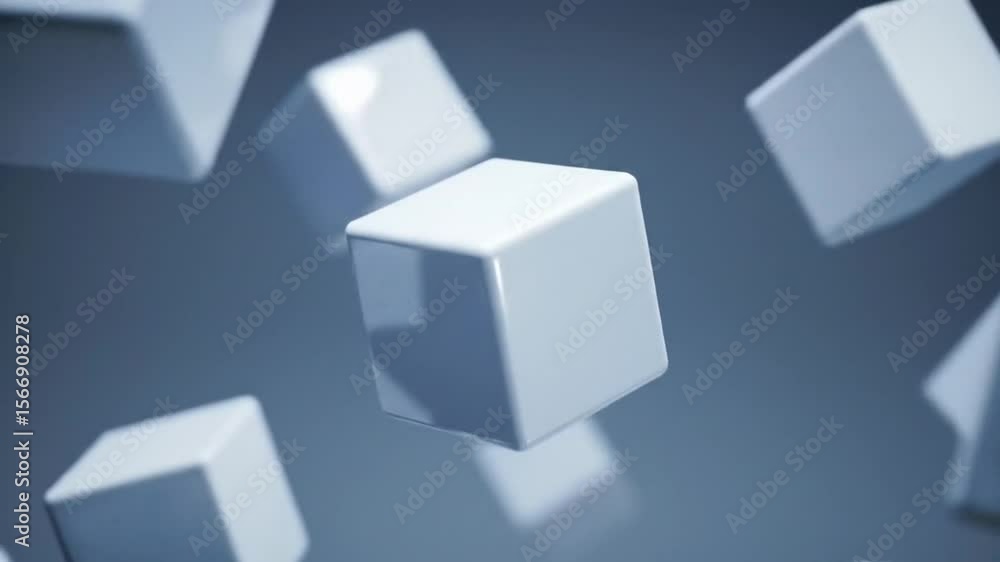 Minimalist 3D Animation of Floating White Cubes on a Serene Blue Gradient Minimalist 3D Animation of Floating White Cubes on a Serene Blue Gradient